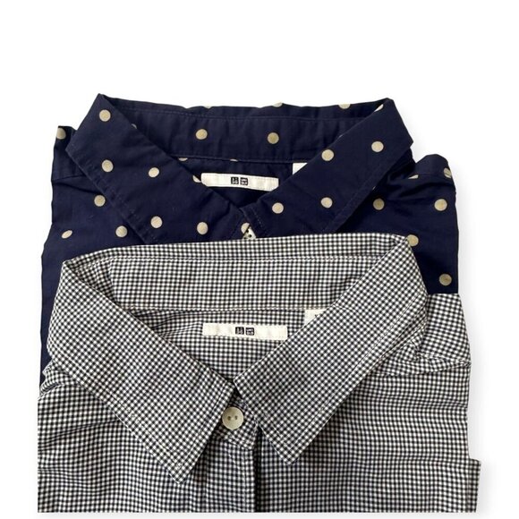 A set of 2 Uniqlo  Cotton Shirts,  Size XL, Blue dots, Black/white Gingham Check - Picture 3 of 16